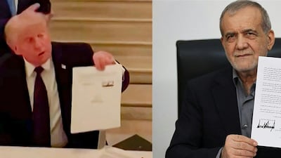 US President Donald Trump and Iranian President Masoud Pezeshkian have signed the framework peace agreement. AFP