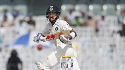 India’s captain Virat Kohli plays a shot during their third day of the fifth cricket Test match against England in Chennai, India, on Sunday, December 18, 2016. Tsering Topgyal / AP