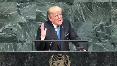 US President Donald Trump addresses the United Nations General Assembly in 2017. Getty Images