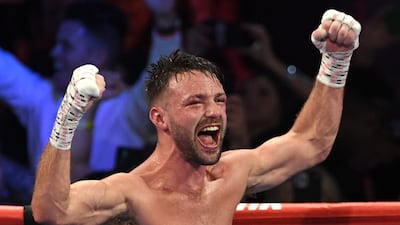Josh Taylor reacts after his win. AFP
