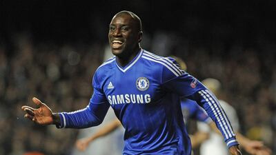 Chelsea striker Demba Ba celebrates his goal against Paris Saint-Germain in the Champions League on Tuesday. Gerry Penny / EPA / April 8, 2014