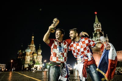 Croatia's supporters celebrate their team victory at Red Square in Moscow early on Thursday morning. Konstantin Chalabov / AFP