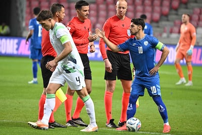 Republic of Ireland captain Dara O'Shea refused to shake hands with his Israeli counterpart Manor Solomon during the coin toss. AFP