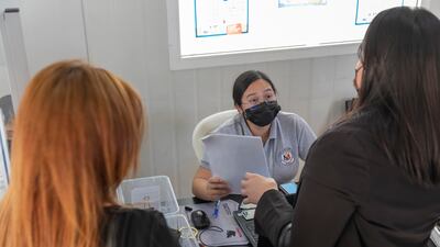 Filipina citizens visit the Philippines’ consulate in Al Qusais, Dubai, to vote in their country’s presidential election