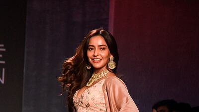 Neha Sharma in Kraft Peacock Couture at Lakme Fashion Week. Photo: Sujit Jaiswal / AFP