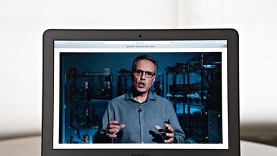 Johny Srouji, senior vice president of hardware technologies at Apple Inc., speaks during the Apple Worldwide Developers Conference seen on a laptop computer in Arlington, Virginia, U.S. Bloomberg