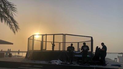 An octagon being built on the beach at Yas Island, a picture posted by Dana White on Twitter.