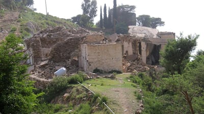 The mosque pictured above was destroyed during fighting between pro-government forces and the Houthis in Taez province's Al Sarari area on July 26, 2016. Reuters