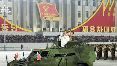 Ri Pyong Chol, left, vice-chairman of the Central Military Commission of the WPK, and Pak Jong Chon, chief of the General Staff of the Korean People's Army, during a military parade celebrating the 8th Congress of the Workers' Party of Korea in Pyongyang. KCNA / AFP