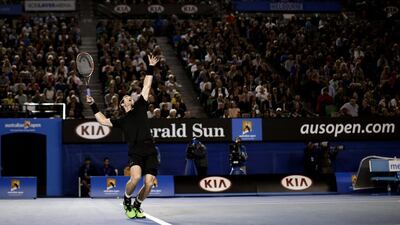 Andy Murray serves to Nick Kyrgios during their Australian Open quarter-finals match on Tuesday. Bernat Armangue / AP