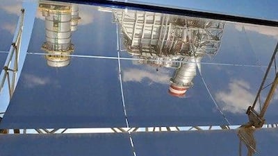 Panels at the Ain Beni Mathar solar power project in Morocco. The kingdom is the only Mena country ranked in Ernst & Young's solar index. Abdelhak Senna / AFP