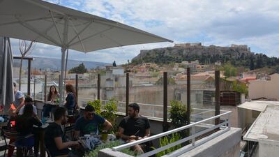 The terrace of Couleur Locale cafe in Athens. Rosemary Behan