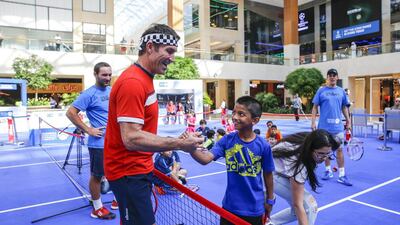 Former Wimbledon champion Pat Cash was on hand at Yas Mall for the Mubadala World Tennis Championship draw as well as leading tennis clinic for children. Courtesy: Mubadala World Tennis Championship