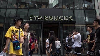A Starbucks in Beijing. The US firm is set to work with Alibaba to provide delivery service. EPA