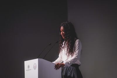 Taylor Campbell, the 2021 recipient of the the Haitham Zamzam Al Hammadi Medal of International Friendship, at a ceremony at the American Community School of Abu Dhabi to announce the 2022 winner. Photo: American Community School of Abu Dhabi