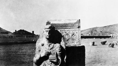 A sculpture in the ancient city of Palmyra, Syria, in the 1930s. AFP.