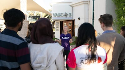 The new vice chancellor addresses students during her recent 'walk with Mariet' event where she showed them the sights of Abu Dhabi. courtesy: NYUAD