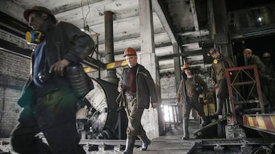 Miners walk at the Gorniak 95 coal mine in Makiyivka, near Donetsk. Output of thermal coal, which is used in power generation, increased 1.4 per cent to 15.09 million metric tonnes in the first quarter from 14.88 million metric tonnes extracted in January-March 2013. Maxim Zmeyev / Reuters