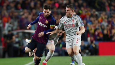 Milner fouls Messi. Reuters