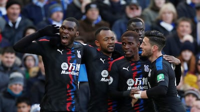 Crystal Palace's Jordan Ayew celebrates scoring against Brighton. Reuters