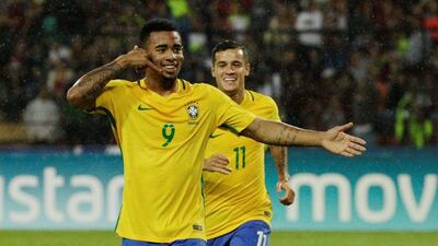 Gabriel Jesus celebrates after opening the scoring for Brazil. Marco Bello / Reuters