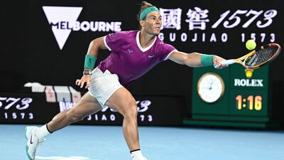Rafael Nadal plays a shot at Melbourne Park. EPA
