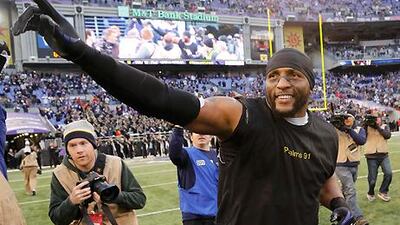 Baltimore Ravens linebacker Ray Lewis bids farewell to the crowd after his side's win over Indianapolis in the NFL wild-card playoffs.