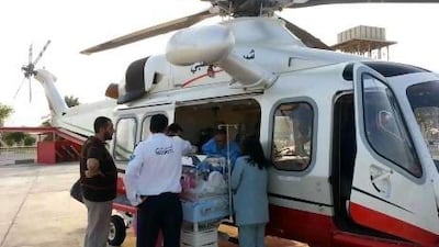 The air-rescue team picked up both newborns from Delma Hospital and took them to the mainland, about 30 kilometres away.