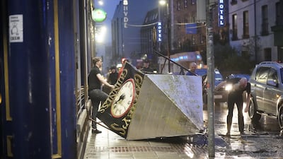 A clock tower was blown off in Eyre Square, Galway. PA