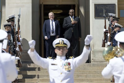 US Secretary of Defence Lloyd Austin and Swedish Defence Minister Peter Hultqvist at the Pentagon. AFP