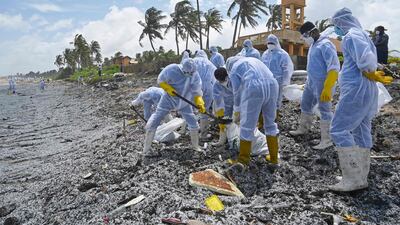 Debris from the burning 'MV X-Press Pearl' affected stretches of the Sri Lanka coast near the capital, Colombo. AFP