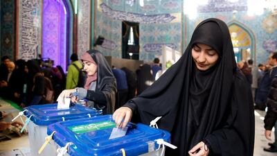 Iranian women cast their vote at a polling station during the parliamentary elections in Tehran, Iran. Iranians head to polls amid a worsening economic crisis and escalating tensions with the United States. EPA