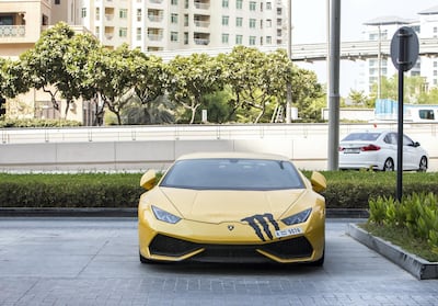 The Lamborghini has remained at the luxury Five Palm Jumeirah Hotel and Resort in Dubai. Leslie Pableo for The National