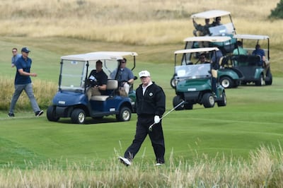 US President Donald Trump plays a round of golf on the Ailsa course at Trump Turnberry, his luxury golf resort in Turnberry, Scotland in July 2018. AFP