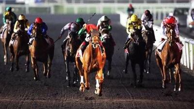 Animal Kingdom races to the Dh36.7 million Dubai World Cup race at Meydan racecourse in Dubai last night. Sammy Dallal / The National