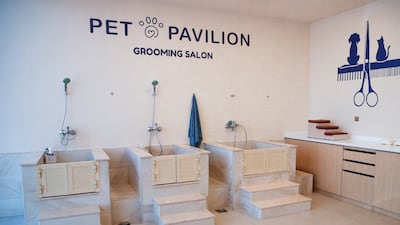 The bath area in the grooming salon