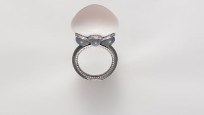 A ring set with a conch pearl from the Caribbean