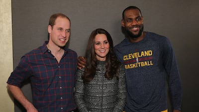 Prince William and Catherine, Duchess of Cambridge, backstage with basketball player LeBron James at the Cleveland Cavaliers v Brooklyn Nets game at Barclays Centre, on December 8, 2014 in Brooklyn, New York City. Getty Images via AFP