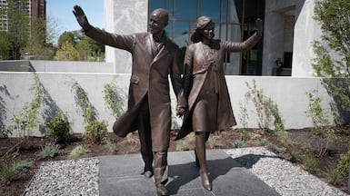 A statue of former US president Barack Obama and first lady Michelle Obama on the campus of the Obama Presidential Centre in Chicago, Illinois. The centre, which includes a museum, library, playground and basketball court, opens to the public on June 19. AFP