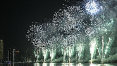 A colourful fireworks display on the UAE's 47th National Day at the Corniche, Abu Dhabi, on December 2, 2018. Khushnum Bhandari/ The National