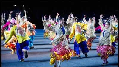 A scene from the five-minute version of Bollywood Love Story at the Royal Edinburgh Military Tattoo. Courtesy The Royal Edinburgh Military Tattoo / Teamwork Arts