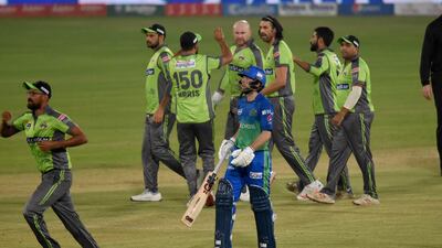 Multan Sultans batsman Adam Lyth walks back after being dismissed by David Wiese. AP