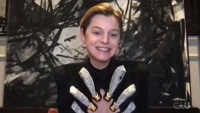 Emma Corrin accepts the Best Actress in a Drama Series award during the 26th annual Critics' Choice Awards on March 7, 2021. Reuters