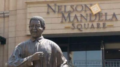 The biggest statue of Nelson Mandela in South Africa stands outside a shopping mall.