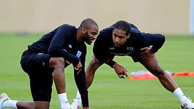 Darren Bent, left, trains along side Glen Johnson during England's camp in Irdning, Austria earlier this month.