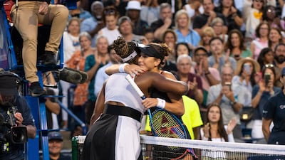 Serena Williams hugs Belinda Bencic after their match. EPA