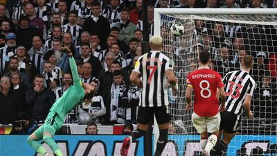 Marcus Rashford's shot is deflected past Newcastle United goalkeeper Loris Karius for the second goal for Manchester United. EPA