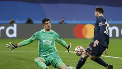 REAL MADRID: Thibaut Courtois - 6: Made three comfortable first-half saves but was then deceived at near post by Mbappe for opening goal of game. EPA
