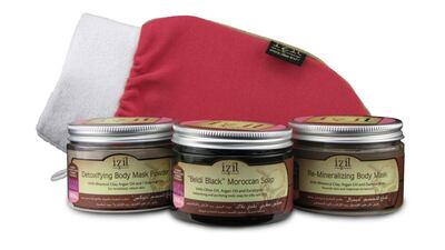 Izil products that allow you to create the perfect hammam-at-home experience. Courtesy Izil Natural Argan Beauty