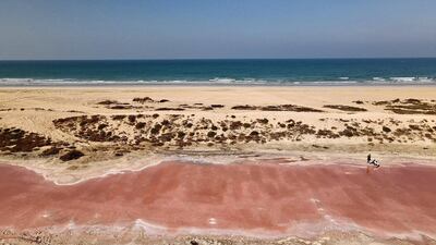 Student Ammar Al Farsi shared drone images of the pink lake online and they quickly captured the attention of residents across the UAE. Pawan Singh / The National